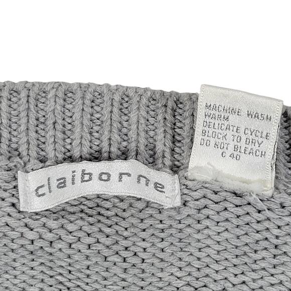 Vintage Claiborne Striped Sweater‎ Blue Teal Gray M - Picture 4 of 4